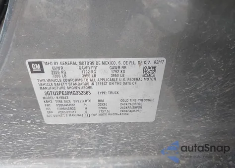 2017 GMC Sierra 1500 Denali из США, поврежденный, VIN 3GTU2PEJ8HG332863